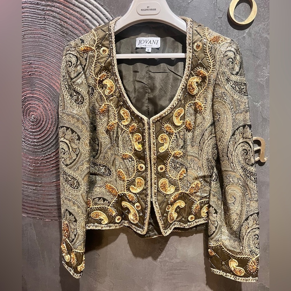 Jovani Victorian vintage NWOT Women's Paisley handmade Blazer Gold and Brown 0